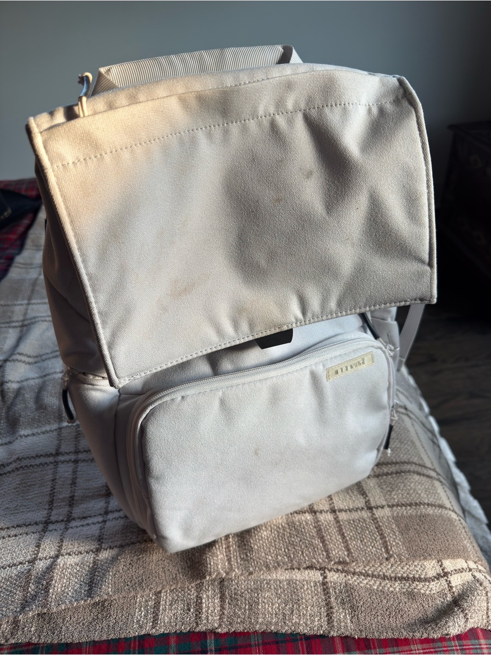 Neutral Cream Canvas Women's Photographer’s Backpack with Front Zip Pocket